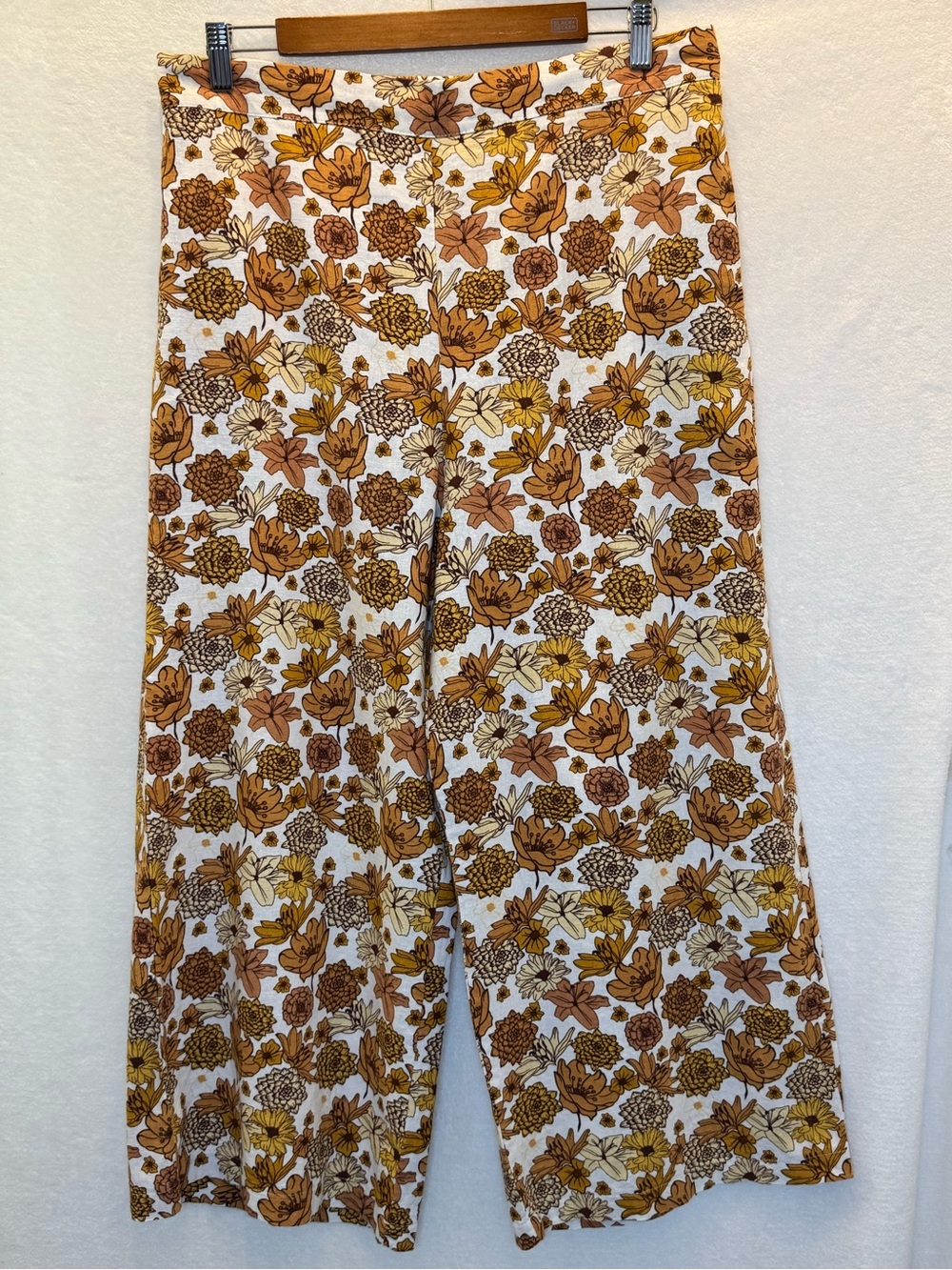 Haver & Blair Linen Blend Boho Floral Wide Leg Cropped pants Resort Vacation XL